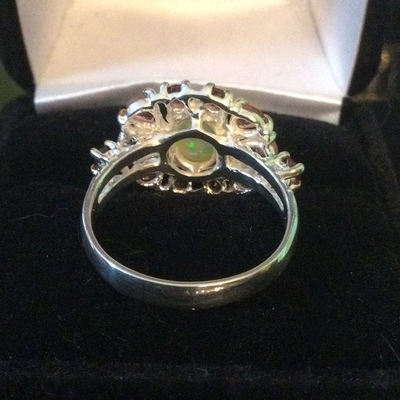 Genuine , Natural Fiery Opal & Pink Tourmalines Ring - Picture 7 of 14